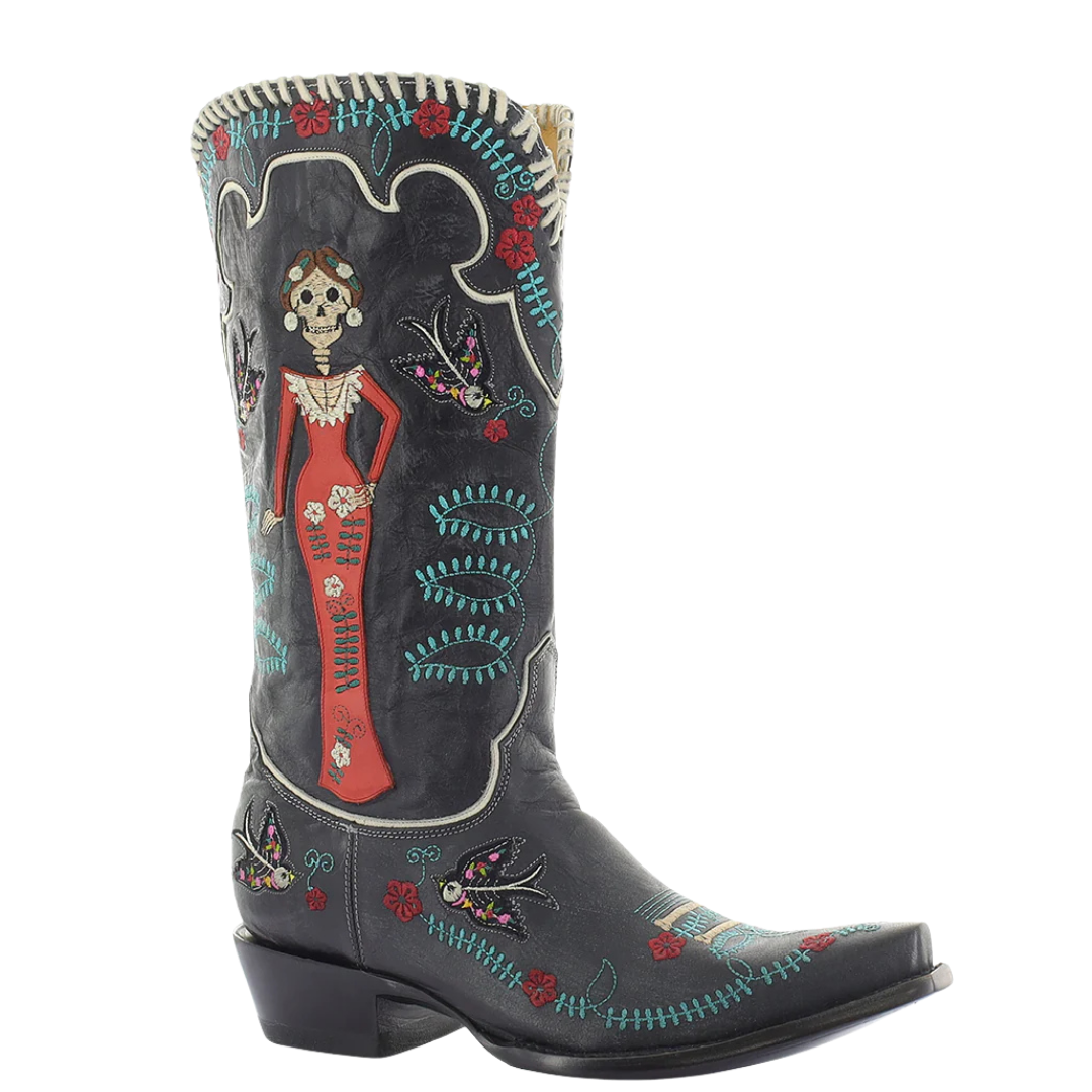 Old Gringo Ladies Dia De Los Muertos Black Goat Leather Western Boot L4223-1