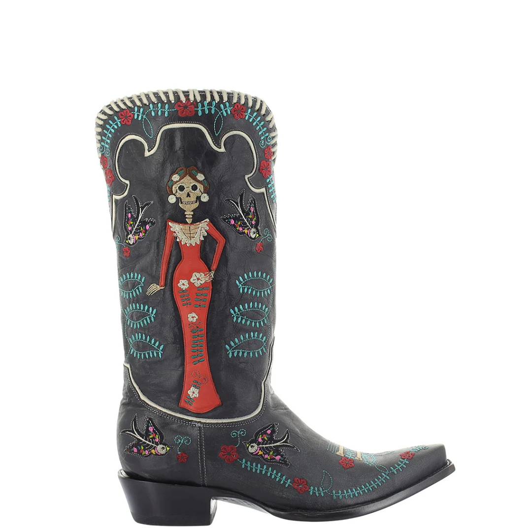 Old Gringo Ladies Dia De Los Muertos Black Goat Leather Western Boot L4223-1