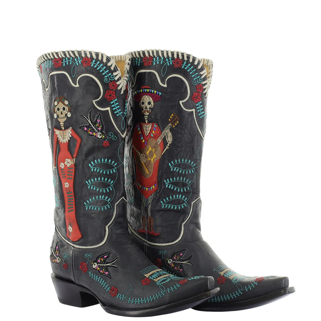 Old Gringo Ladies Dia De Los Muertos Black Goat Leather Western Boot L4223-1