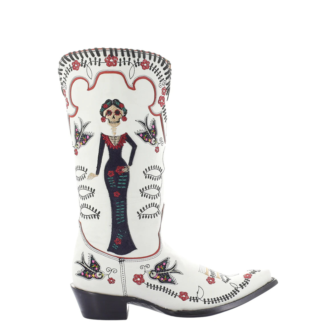 Old Gringo Ladies Dia De Los Muertos White Goat Leather Western Boot L4223-2