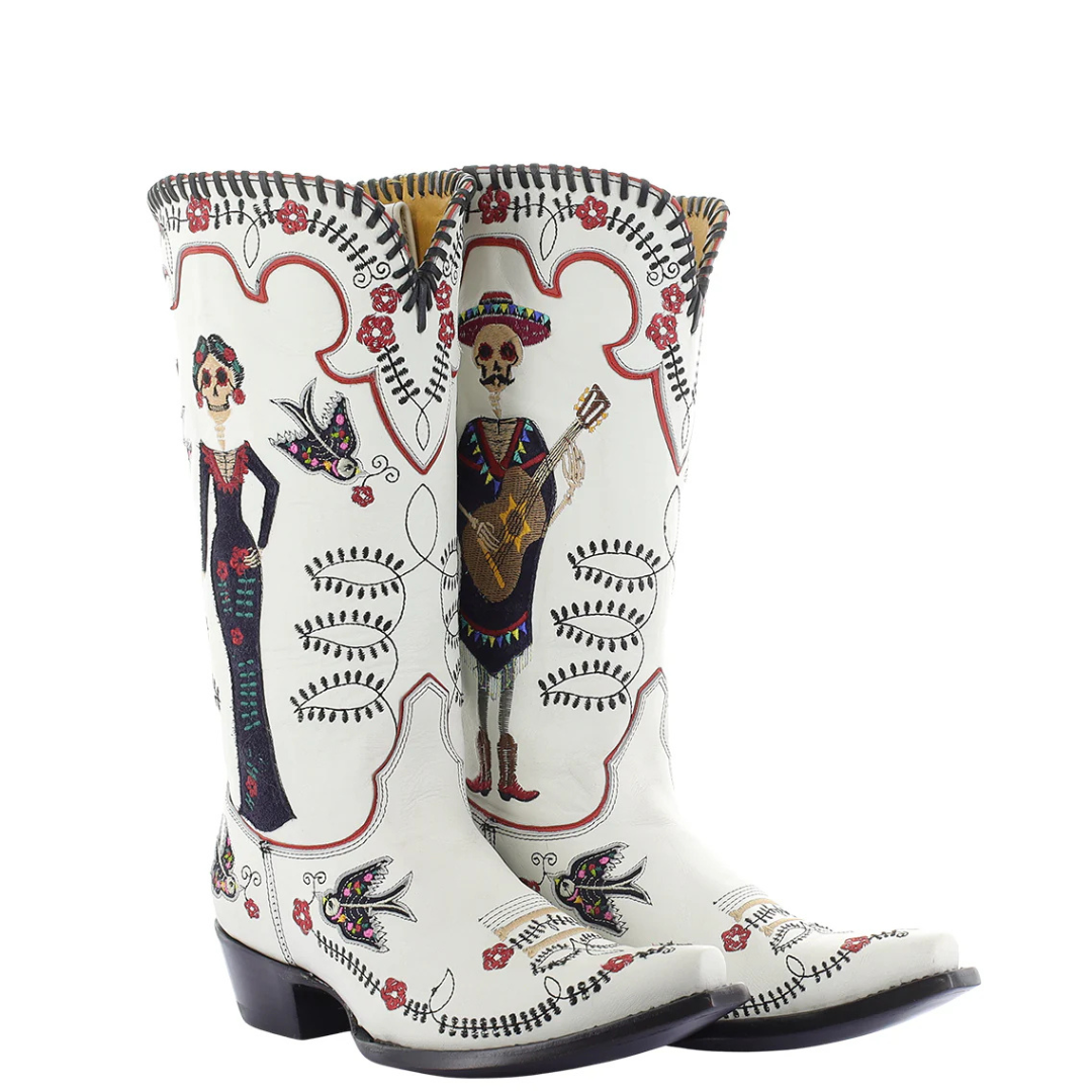 Old Gringo Ladies Dia De Los Muertos White Goat Leather Western Boot L4223-2