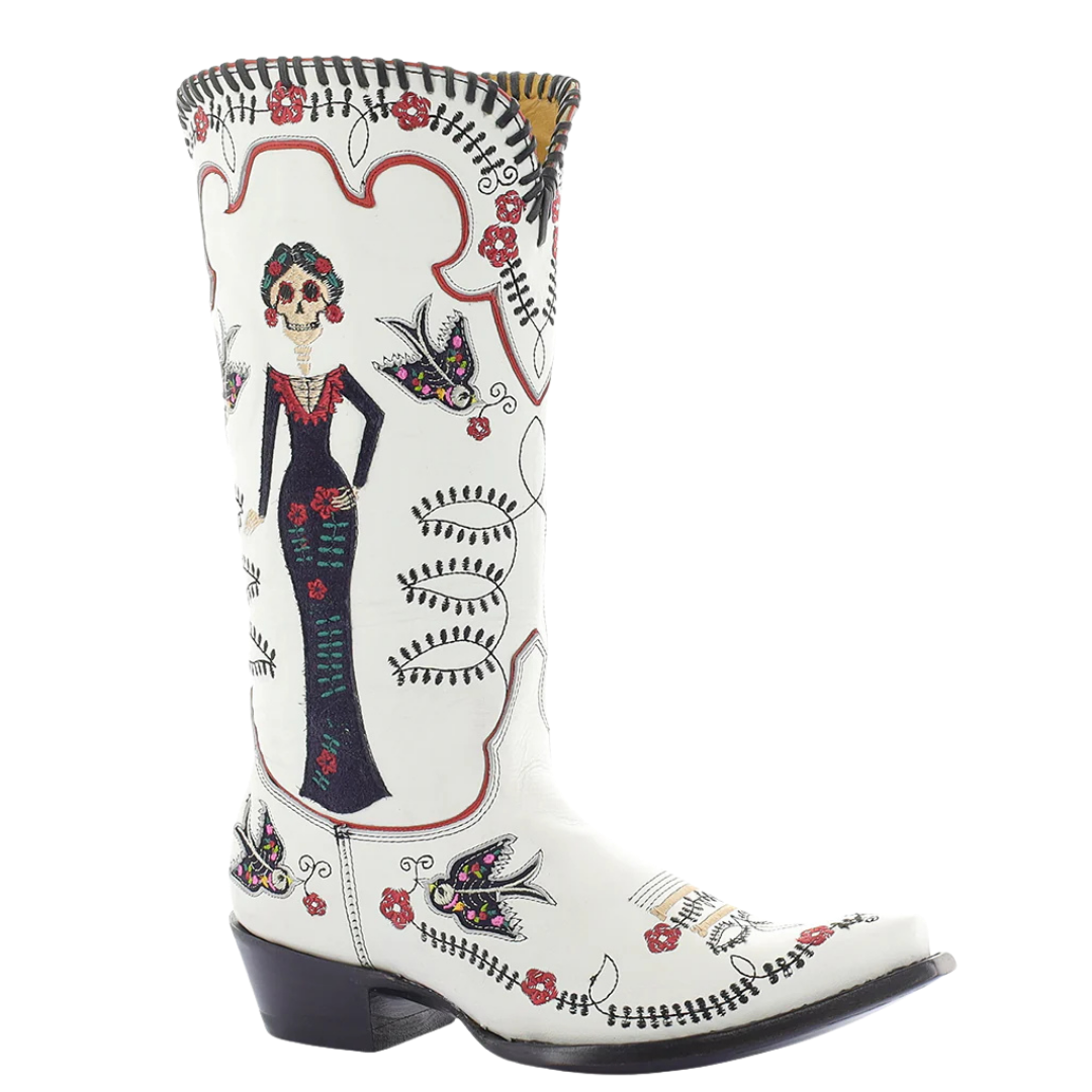 Old Gringo Ladies Dia De Los Muertos White Goat Leather Western Boot L4223-2