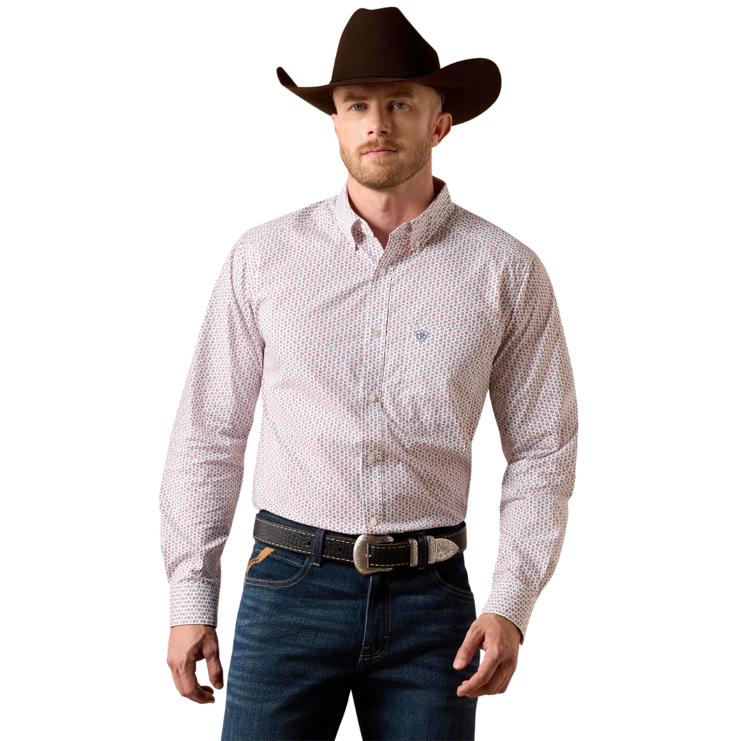 Ariat Men's Brad White Multi Geo Print Fitted Button Down Shirt 10073532
