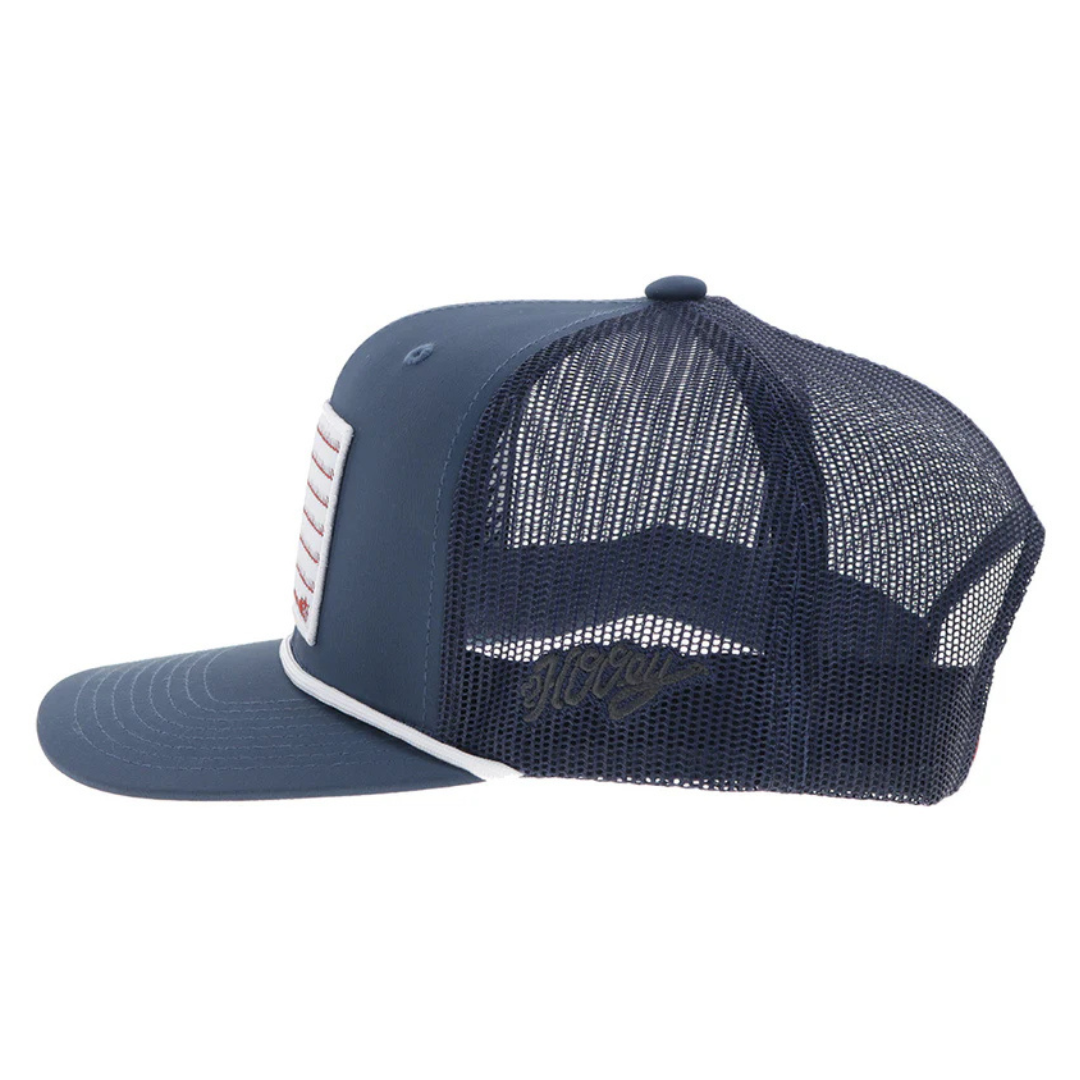 Hooey Liberty Roper Navy Blue 1776 Flag Patch Trucker Cap 2655T-NV