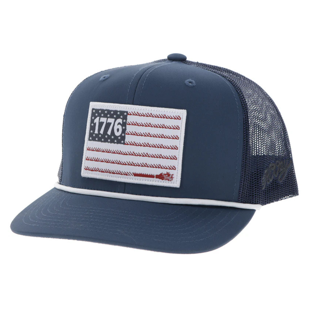 Hooey Liberty Roper Navy Blue 1776 Flag Patch Trucker Cap 2655T-NV