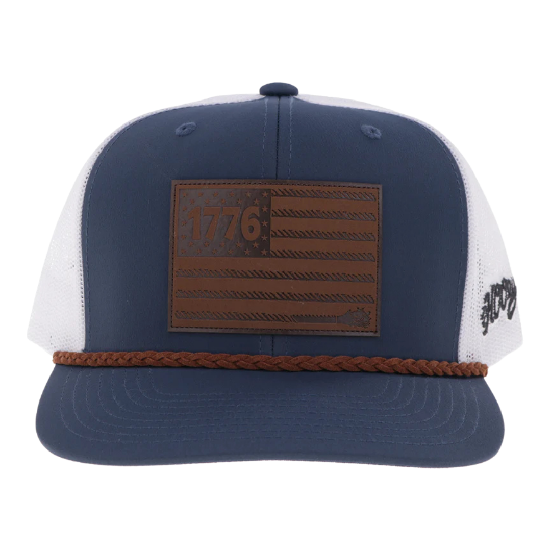 Hooey Liberty Roper Navy & White 1776 Leather Patch Trucker Cap 2655T-NVWH
