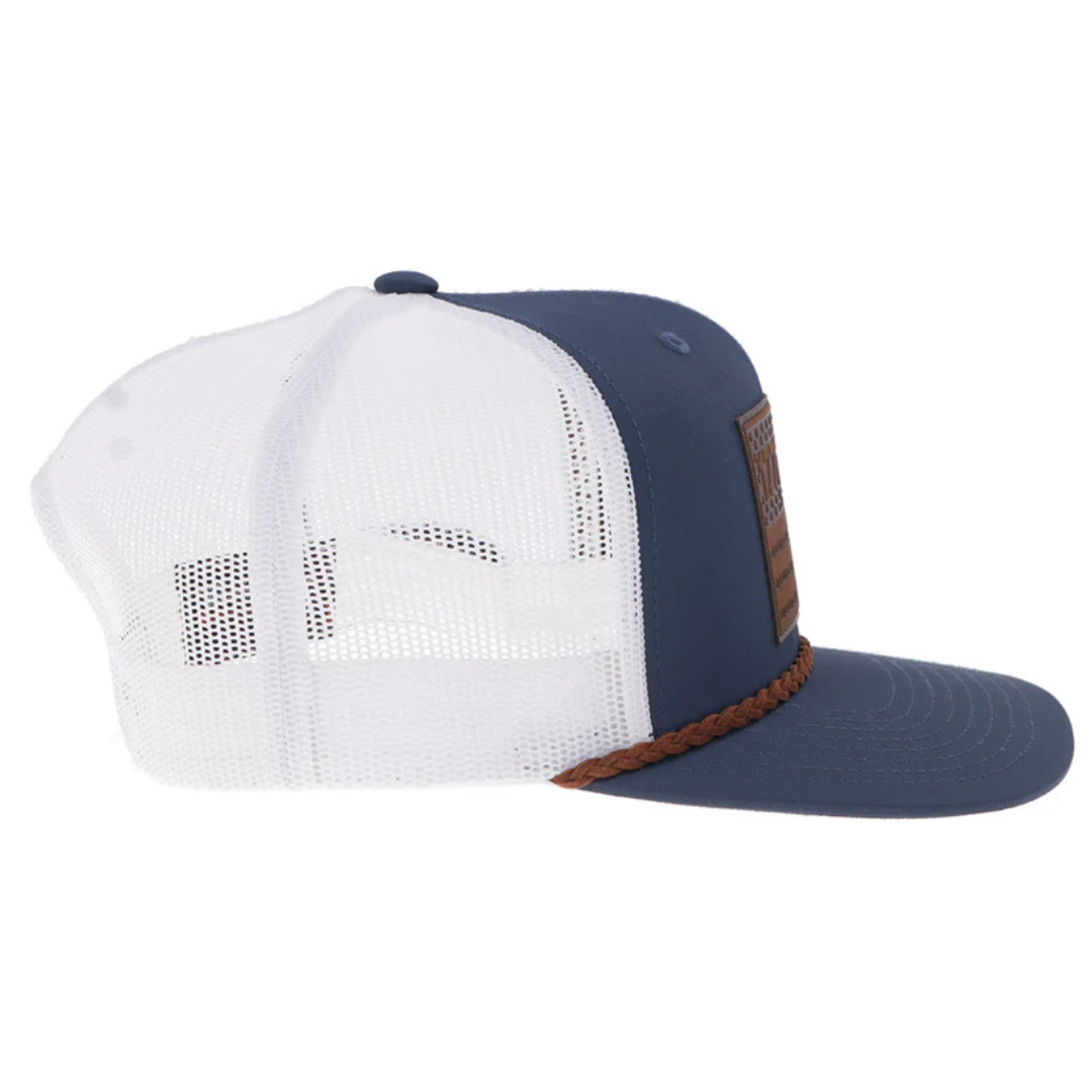 Hooey Liberty Roper Navy & White 1776 Leather Patch Trucker Cap 2655T-NVWH