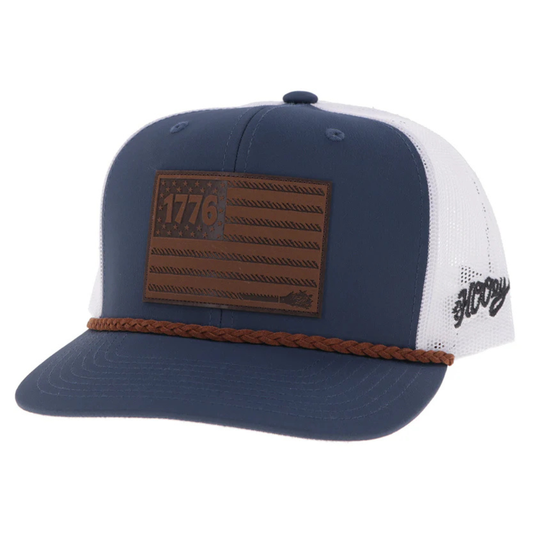 Hooey Liberty Roper Navy & White 1776 Leather Patch Trucker Cap 2655T-NVWH