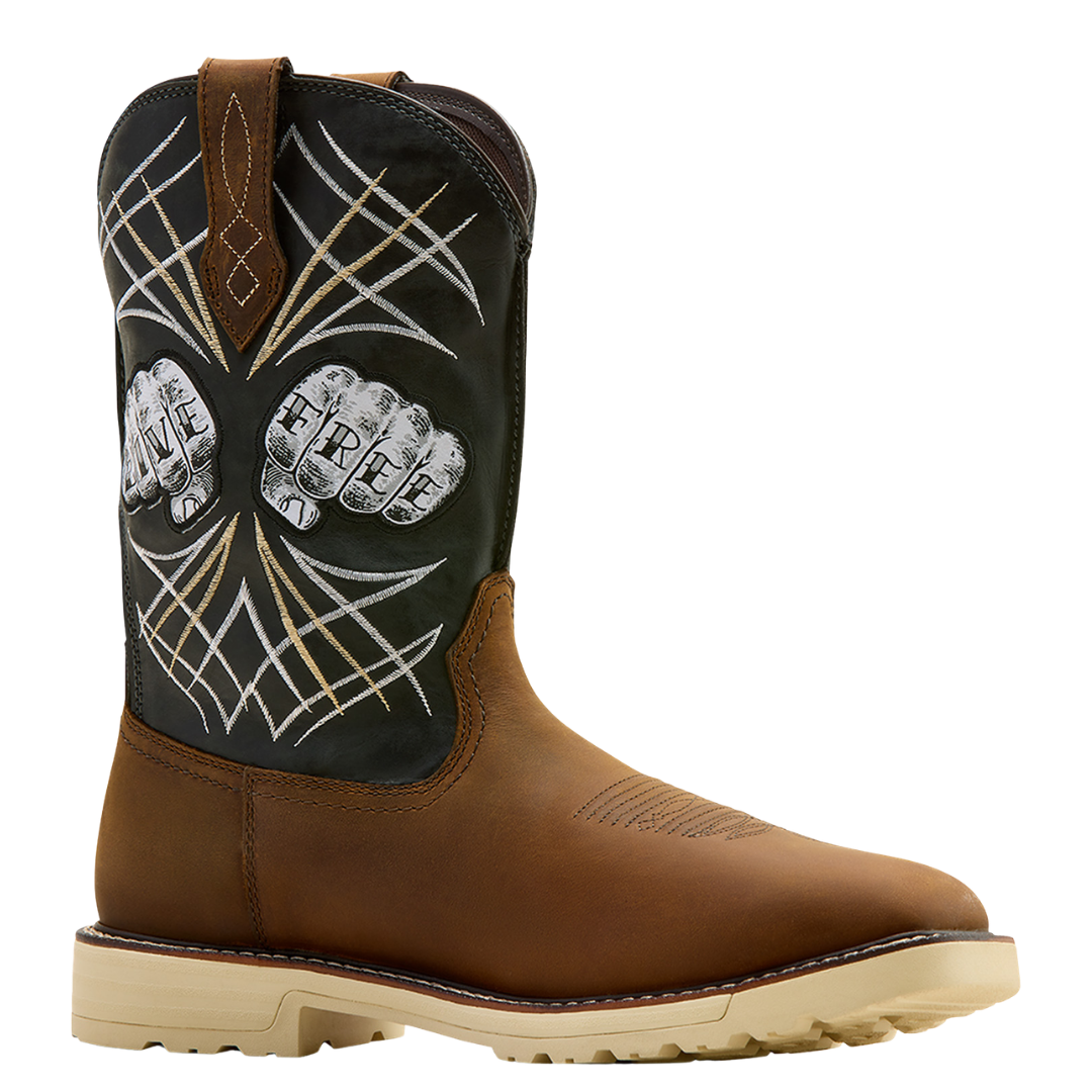 Ariat Men's Activator Live Free Distressed Brown Wide Square Toe Work Boot 10074208