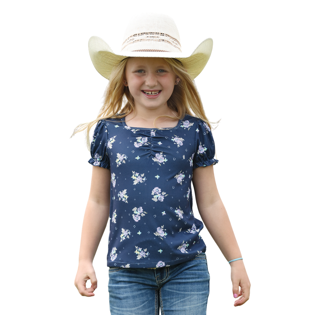 Cinch Girl's Youth Floral Printed Blue Blouse CTK8015001