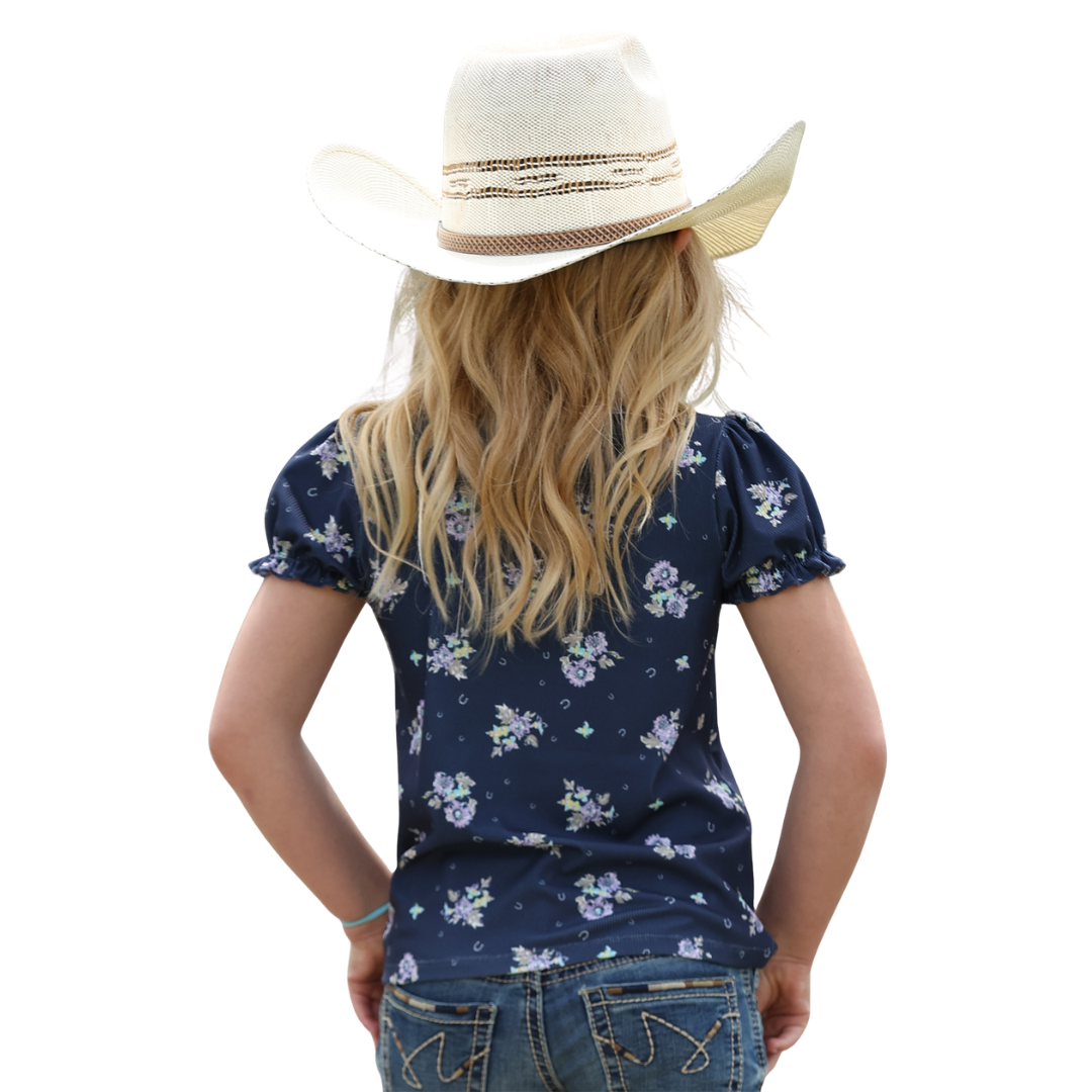 Cinch Girl's Youth Floral Printed Blue Blouse CTK8015001