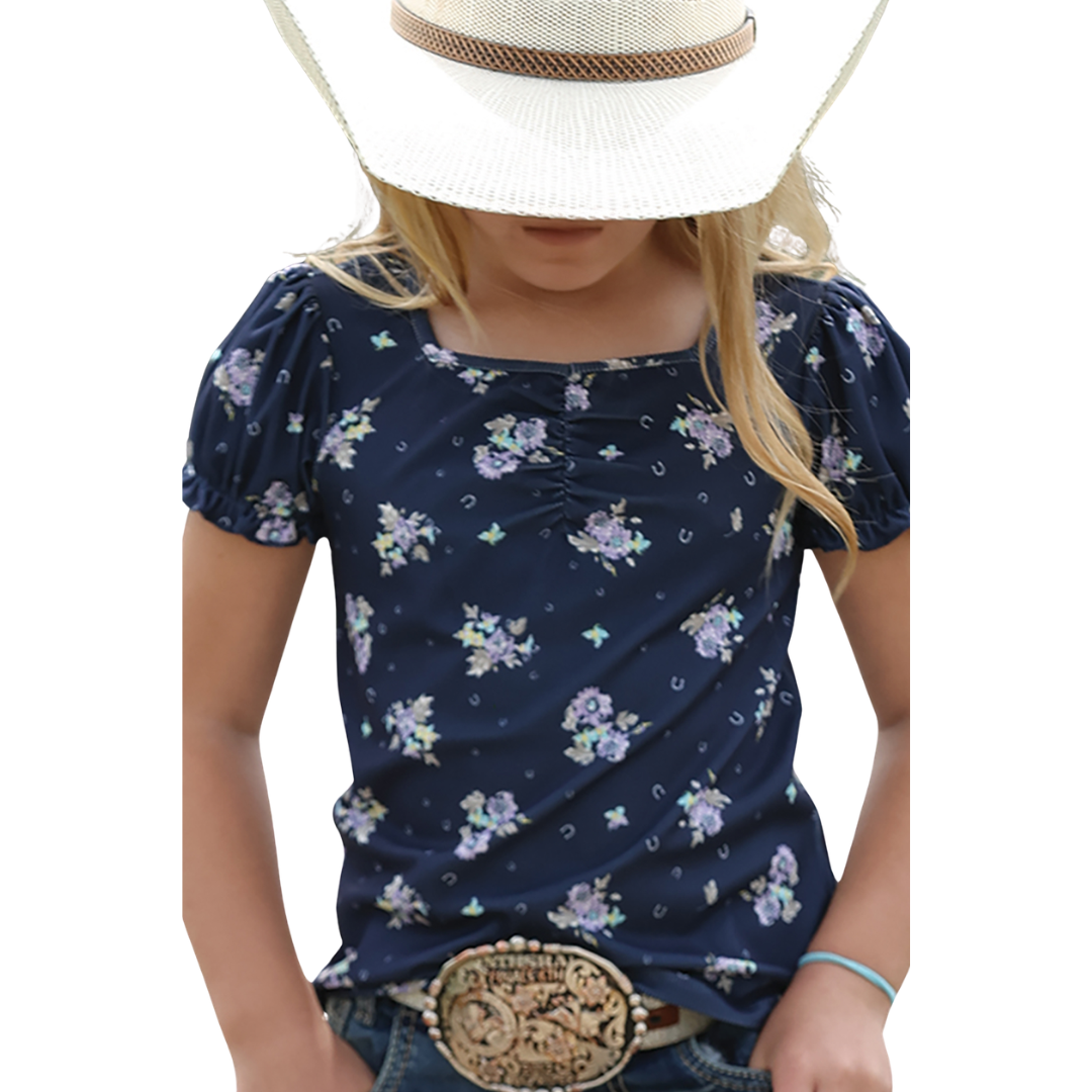 Cinch Girl's Youth Floral Printed Blue Blouse CTK8015001