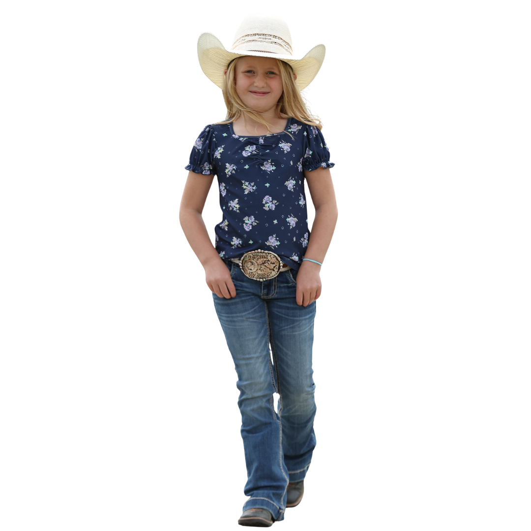 Cinch Girl's Youth Floral Printed Blue Blouse CTK8015001