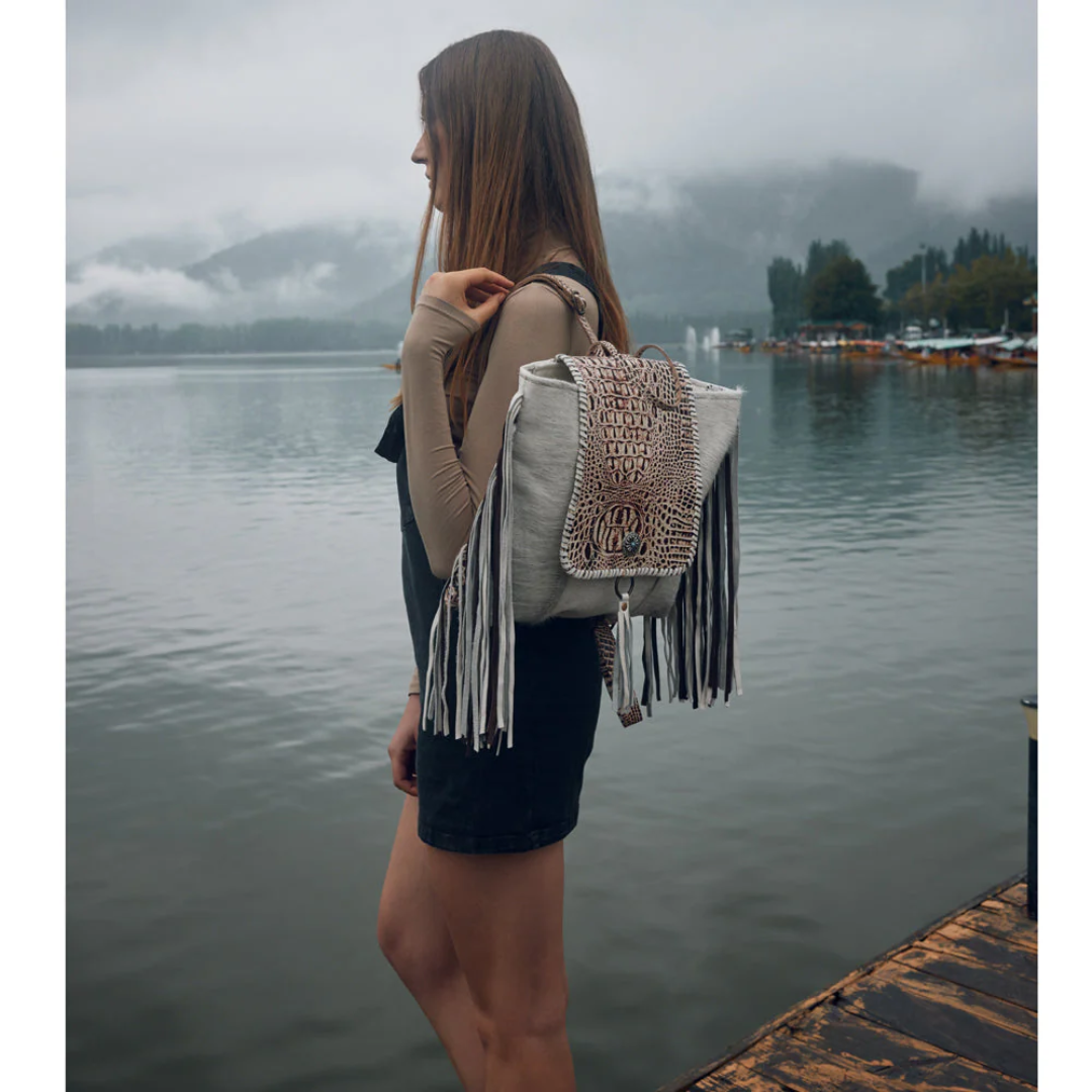 Myra Bag Grey Smokey Backpack Leather & Harion Bag S-6215