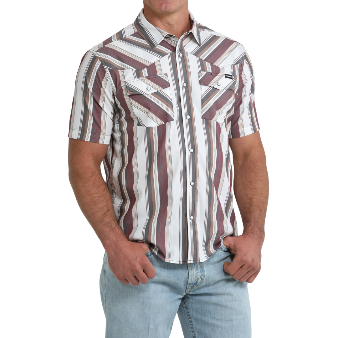 Cinch Men's White Stripe Print Snap Button Shirt MTW1402015