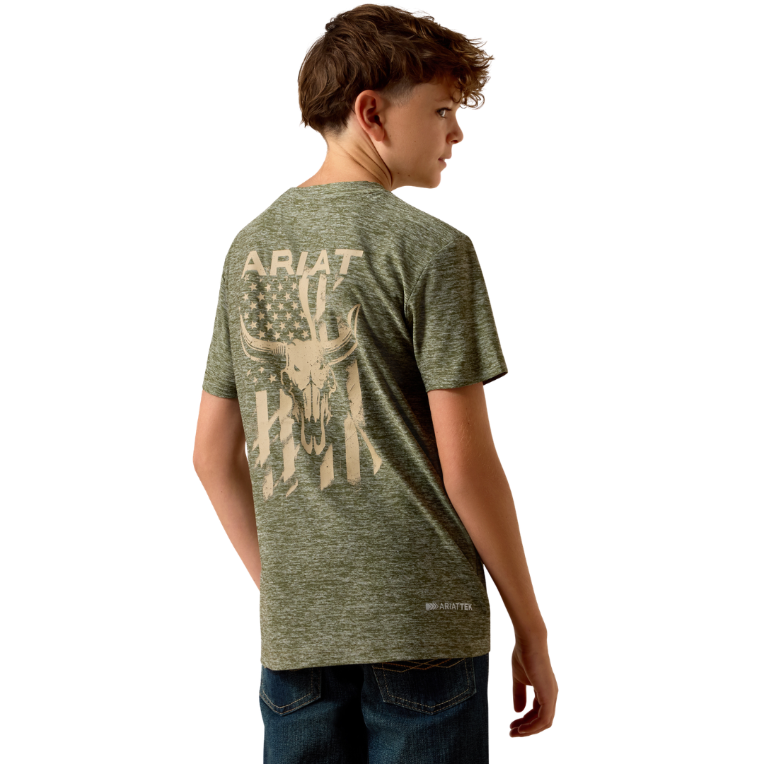 Ariat Youth Boy's Longskull Freedom Olive T-Shirt 10073540