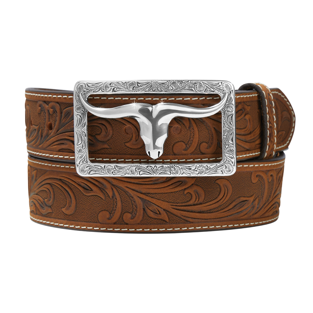 Tony Lama Men's Bark Brown Leather Stockyard Belt C42859