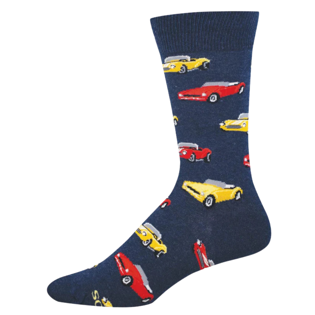 SockSmith Men's Classic Cars Navy Heather Crew Socks MNC3762-HNV