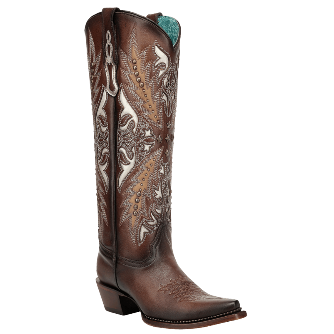 Corral Ladies Brown Inlay & Embroidery Metallic Welt Tall Western Boot A5059