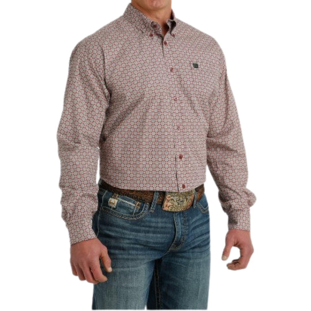 Cinch Men's Burgundy Circle Print Button Down Shirt MTW1105713