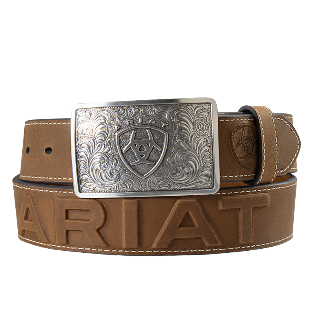 Ariat Men's Medium Brown 3D Embossed Leather Western Belt A1044844
