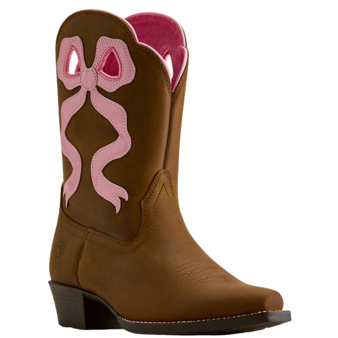 Ariat Youth Girl's Lil Beaux Distressed Brown D Toe Western Boot 10080350