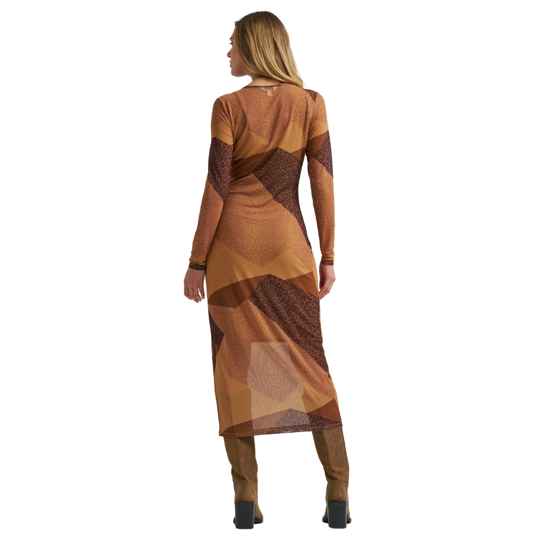 Wrangler Ladies Retro Punchy Midi Brown Dress 112382666