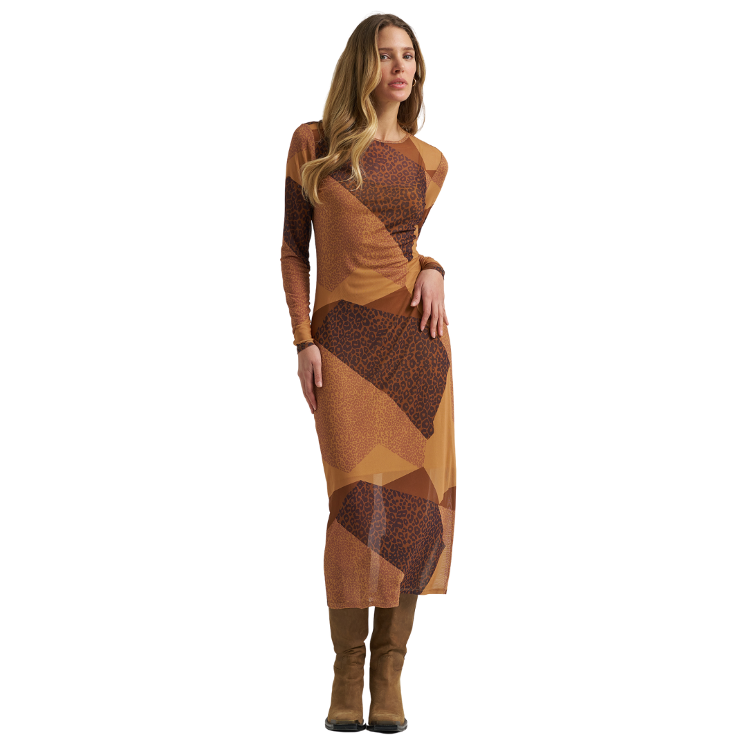Wrangler Ladies Retro Punchy Midi Brown Dress 112382666