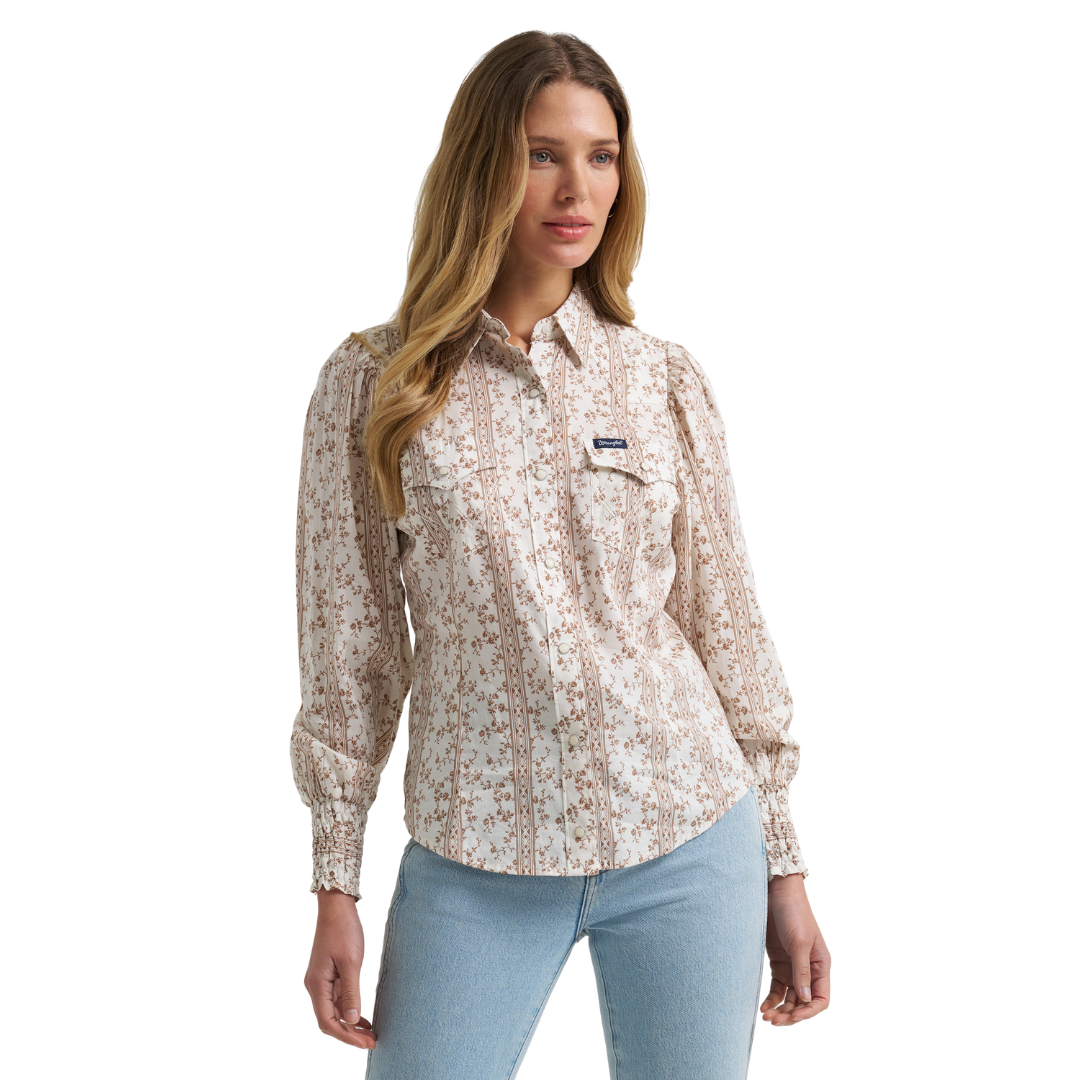 Wrangler Ladies Retro Americana White Western Button Down 112382517