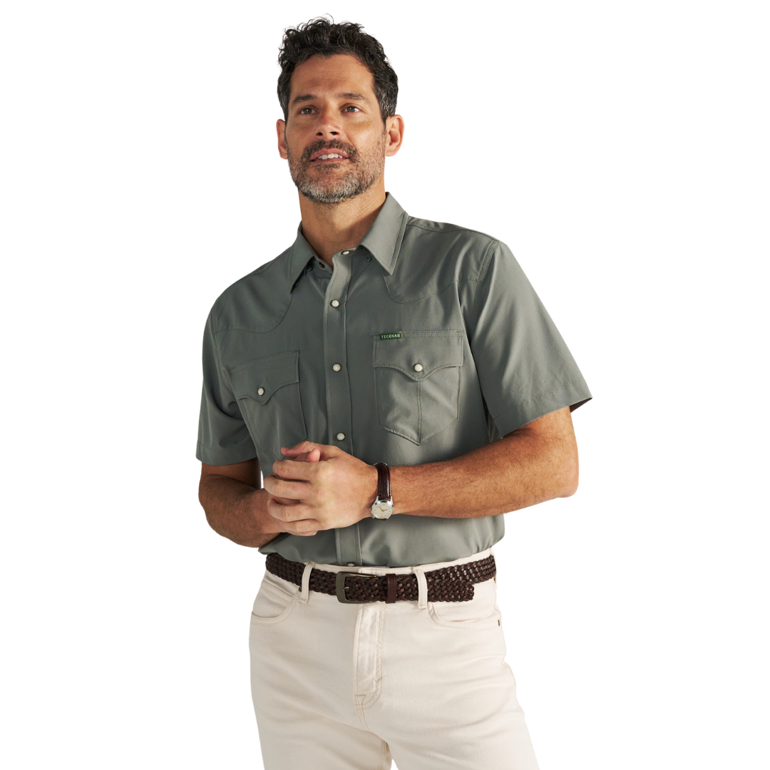 Tecovas Men's Performance Cactus Western Pearl Snap Shirt 40364-CAC