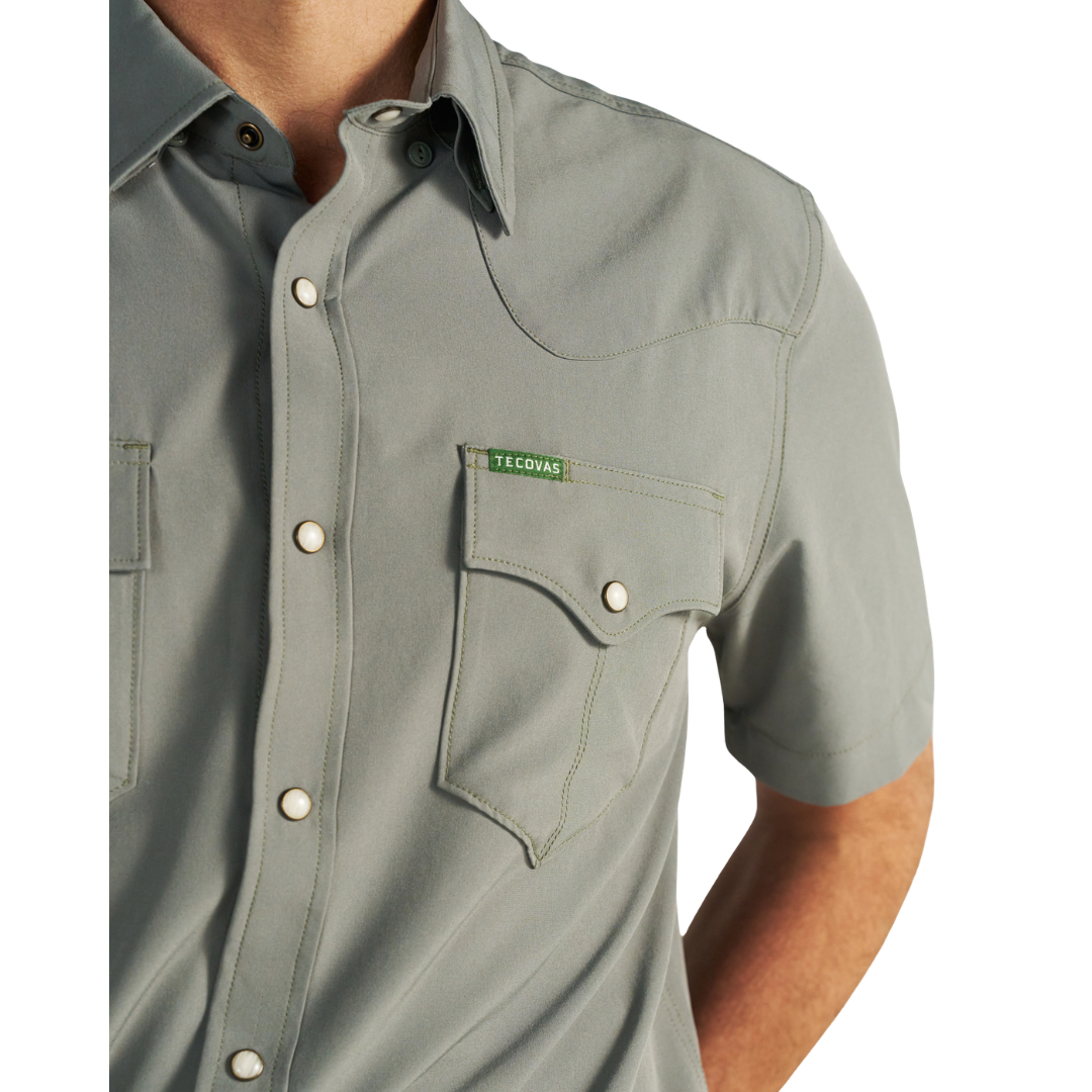 Tecovas Men's Performance Cactus Western Pearl Snap Shirt 40364-CAC