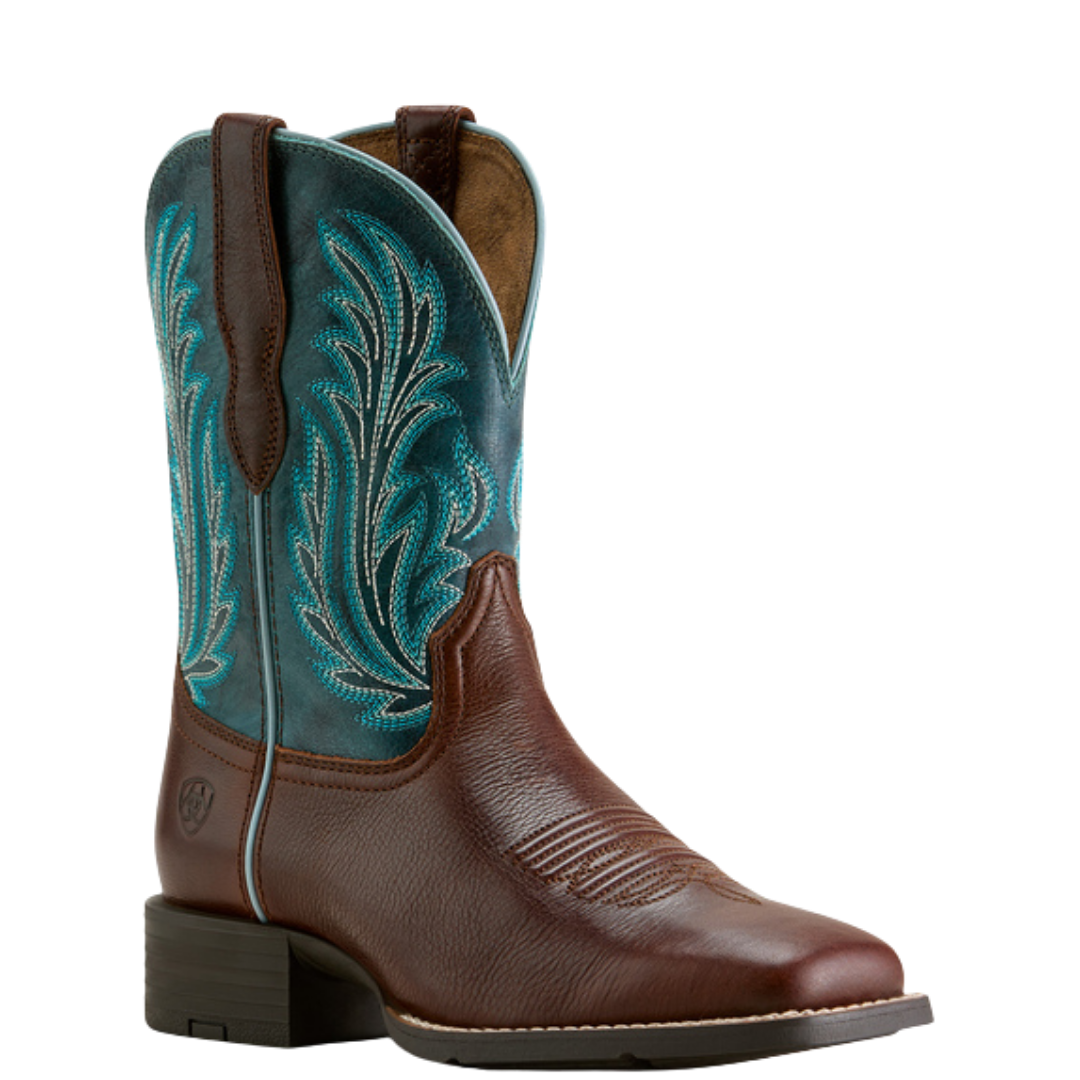 Ariat Ladies Round Up Filly Oiled Teak Wide Square Toe Western Boot 10064073