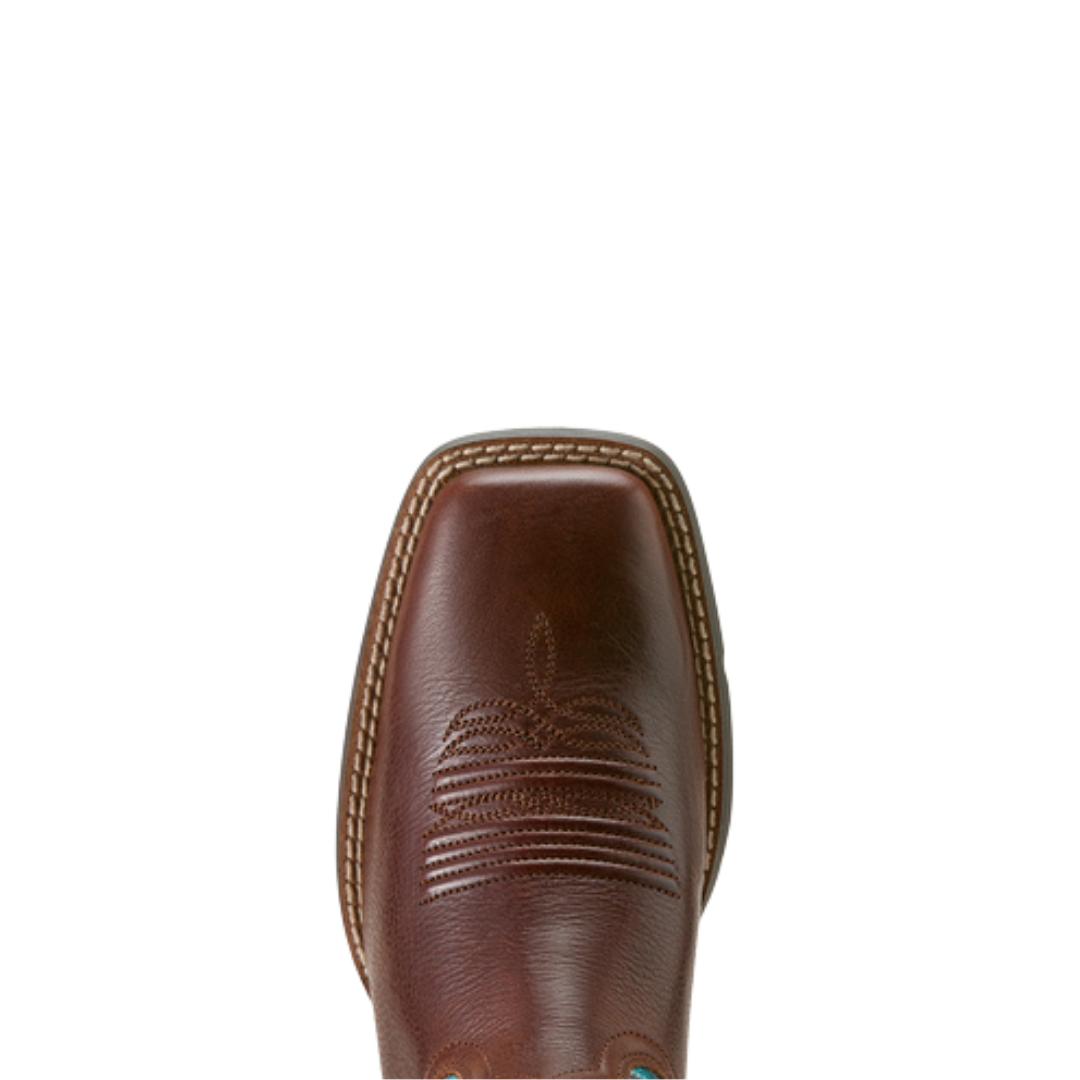 Ariat Ladies Round Up Filly Oiled Teak Wide Square Toe Western Boot 10064073