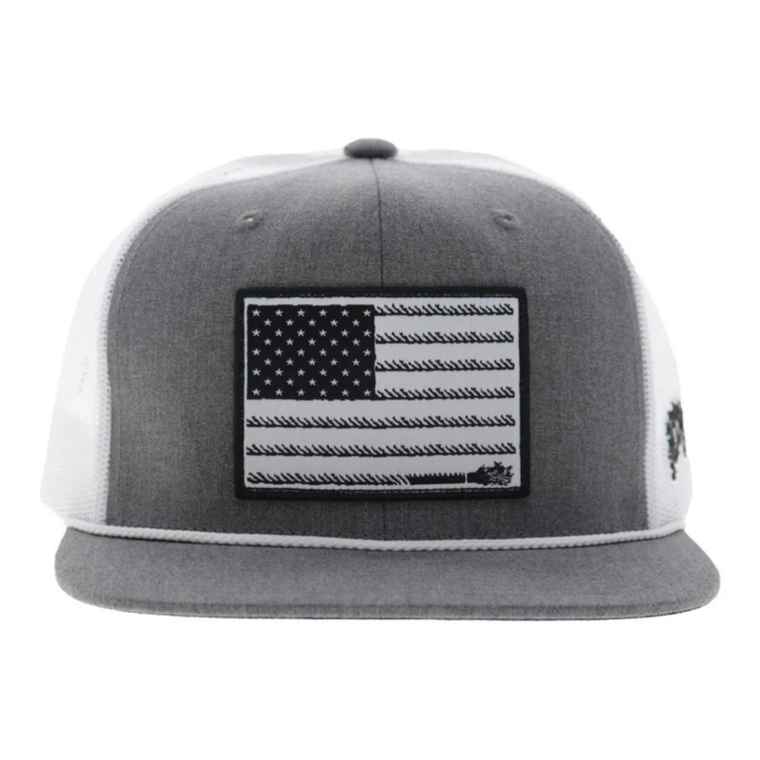 Hooey Liberty Roper Grey & White Flag Patch Trucker Cap 2610T-GYWH
