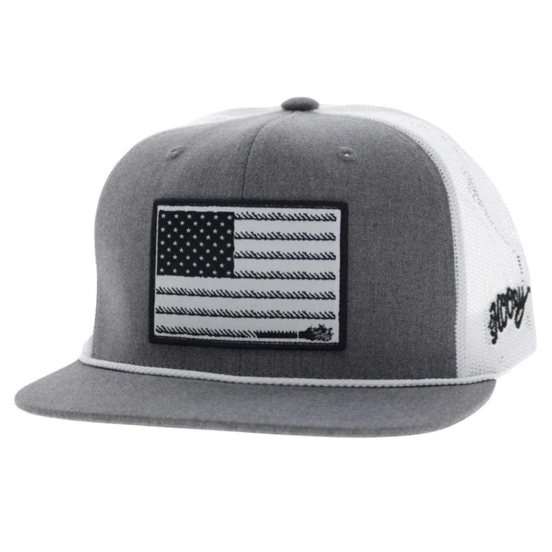 Hooey Liberty Roper Grey & White Flag Patch Trucker Cap 2610T-GYWH