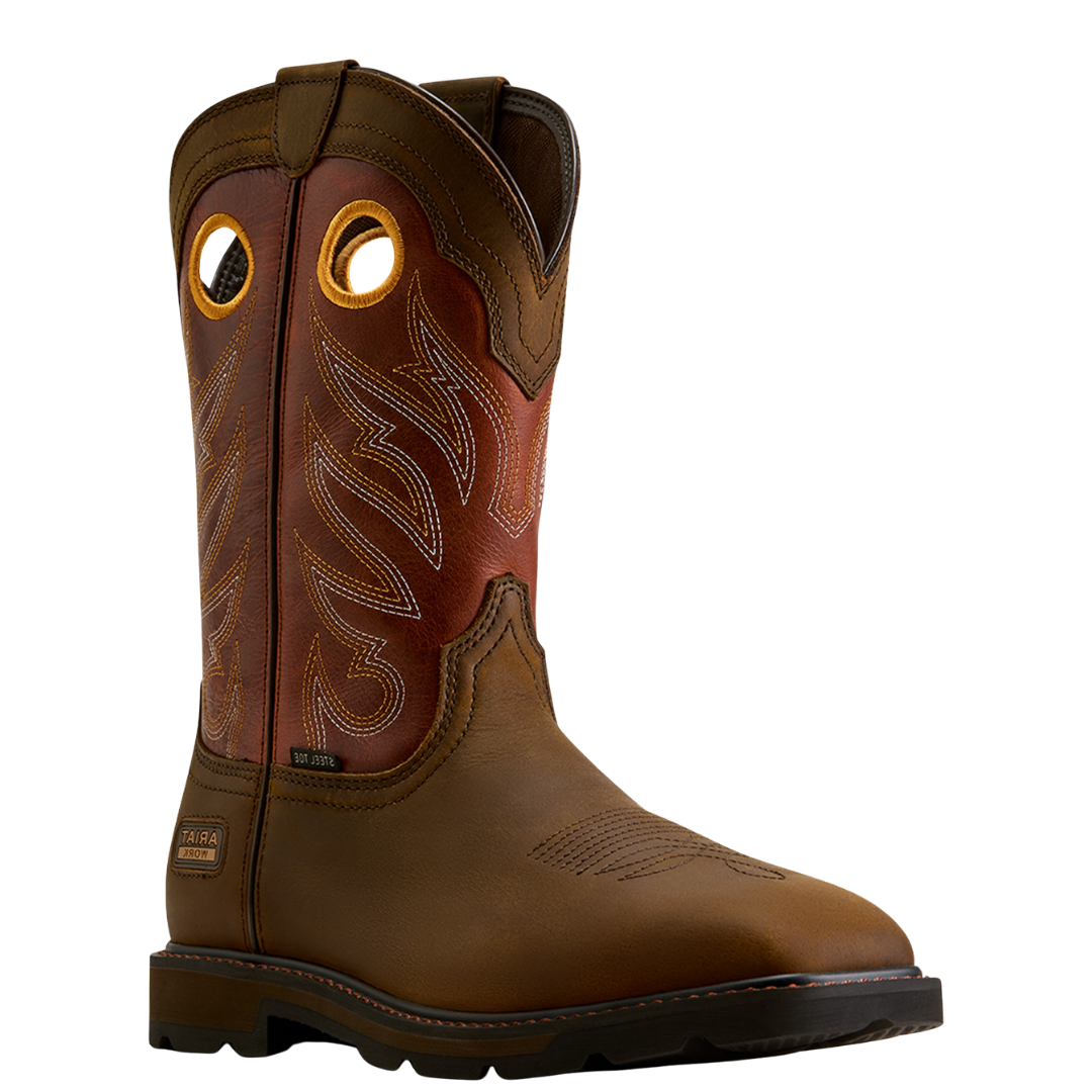 Ariat Men's Groundwork Brown Waterproof Wide Square Steel Toe Work Boot 10082160