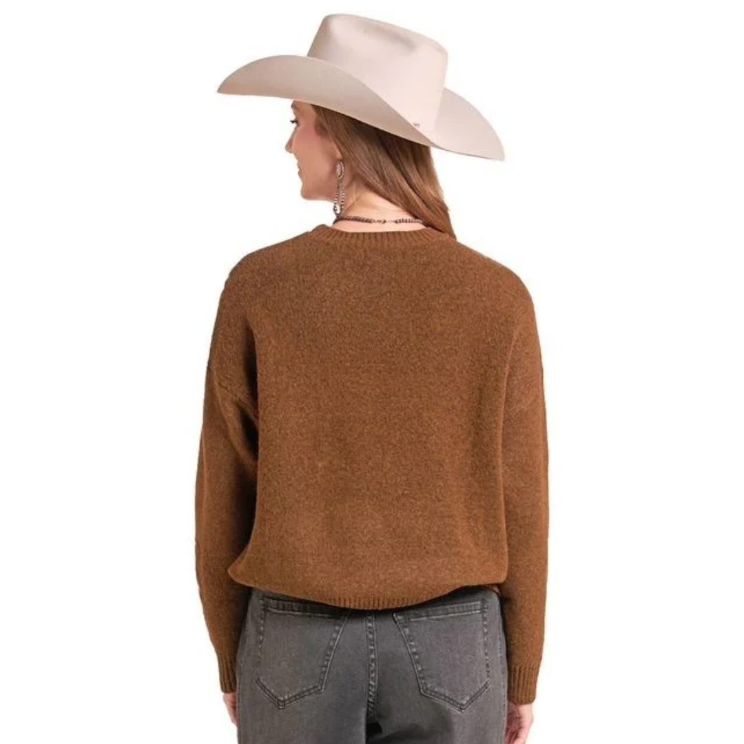 Rock & Roll Denim Ladies Rust Bootstitch Knit Sweater BW32T09400