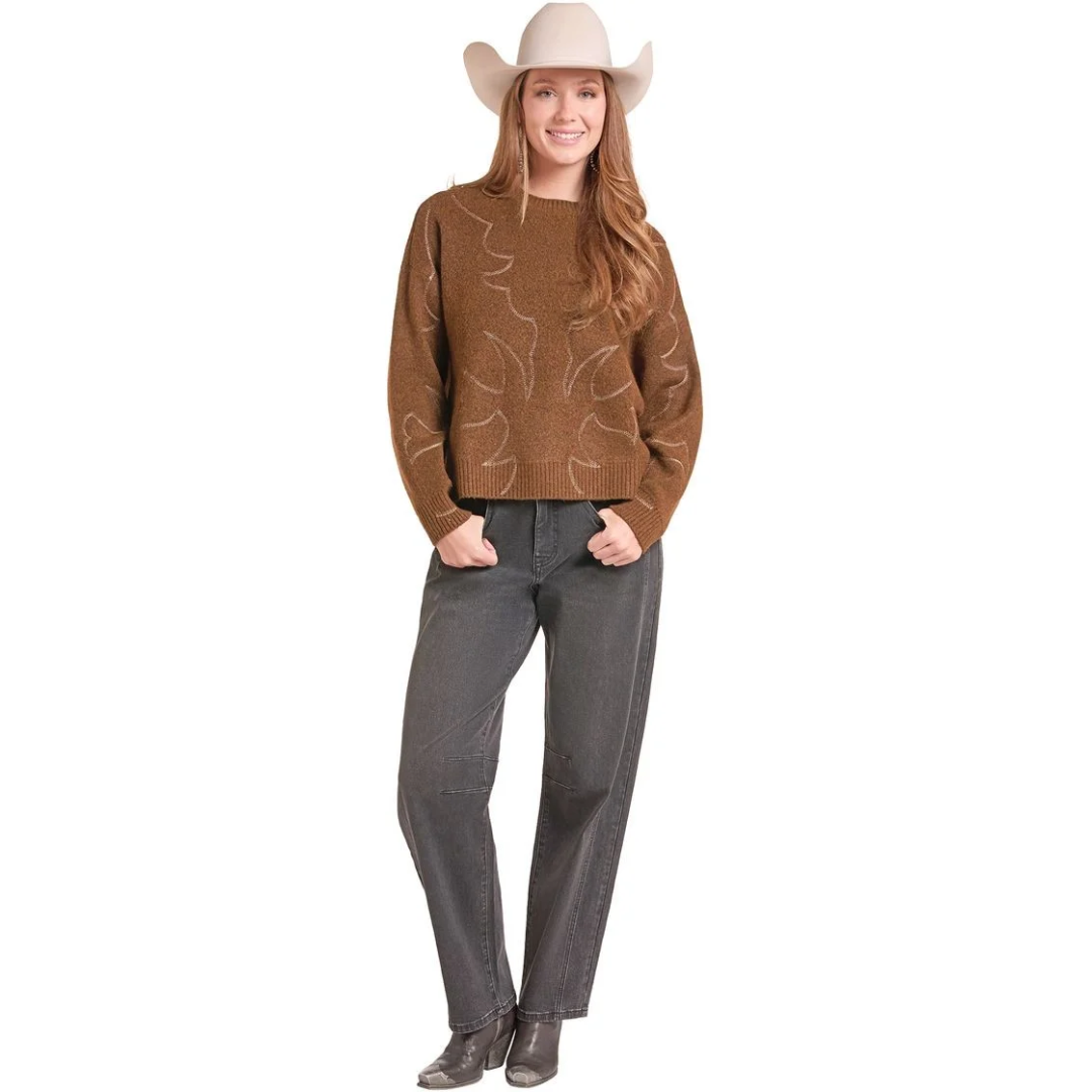 Rock & Roll Denim Ladies Rust Bootstitch Knit Sweater BW32T09400