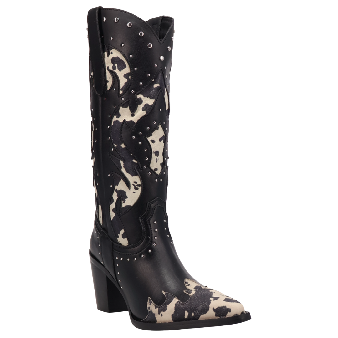 Dingo Ladies Untamed Black Cow Print Leather Boot DI2463-MU15