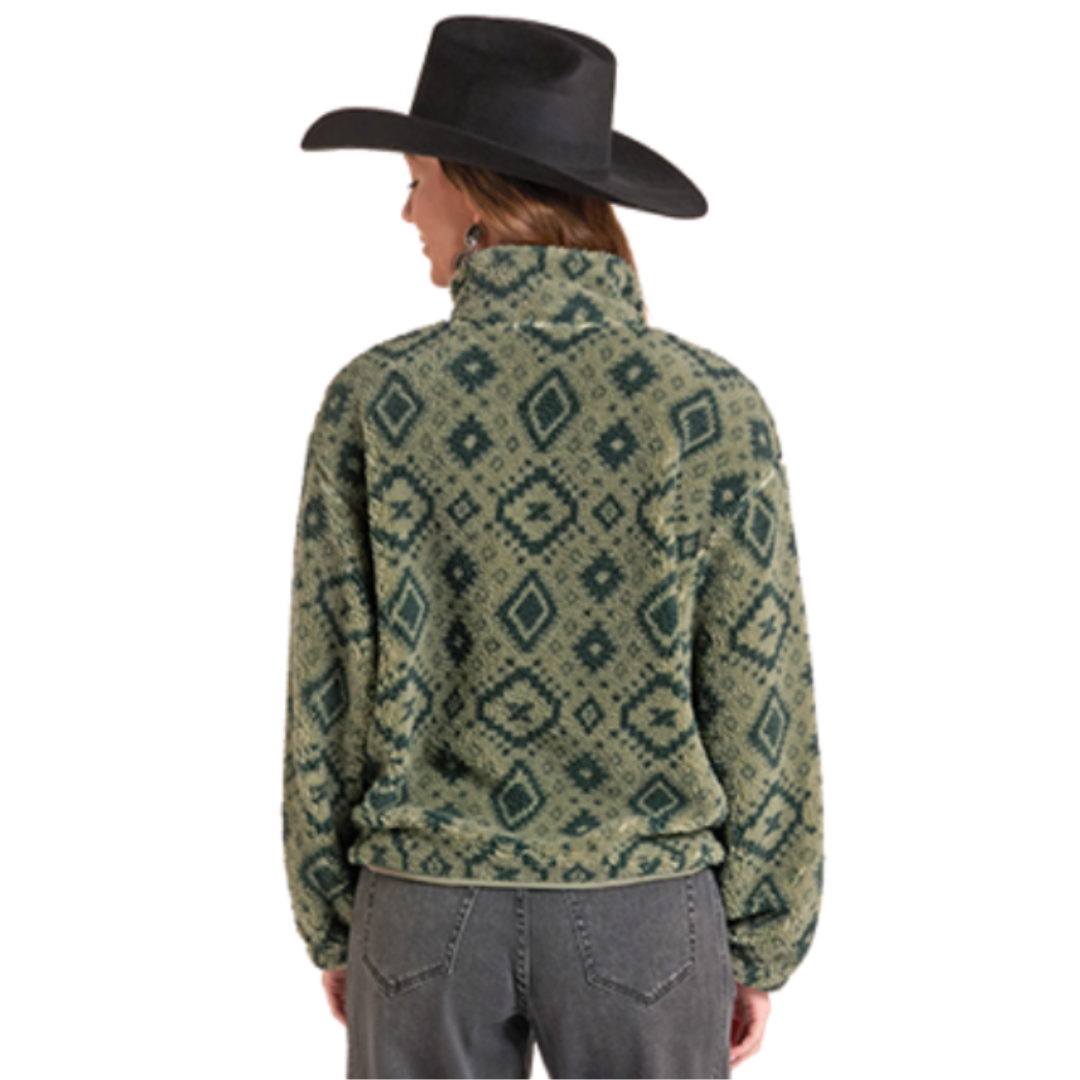 Rock & Roll Denim Ladies Jade Green Aztec 1/4 Zip Sherpa BW91C09416