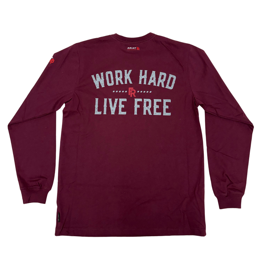 Ariat Men's FR Work Hard Live Free Burgundy T-Shirt 10079791