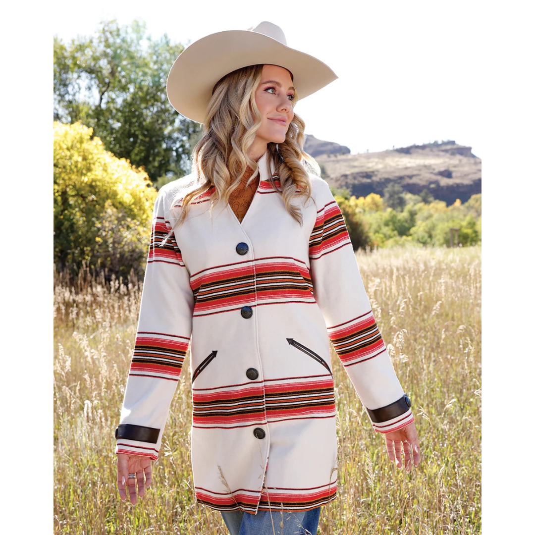 Cruel Denim Ladies Cream Stripe Walking Coat CWJ7530001
