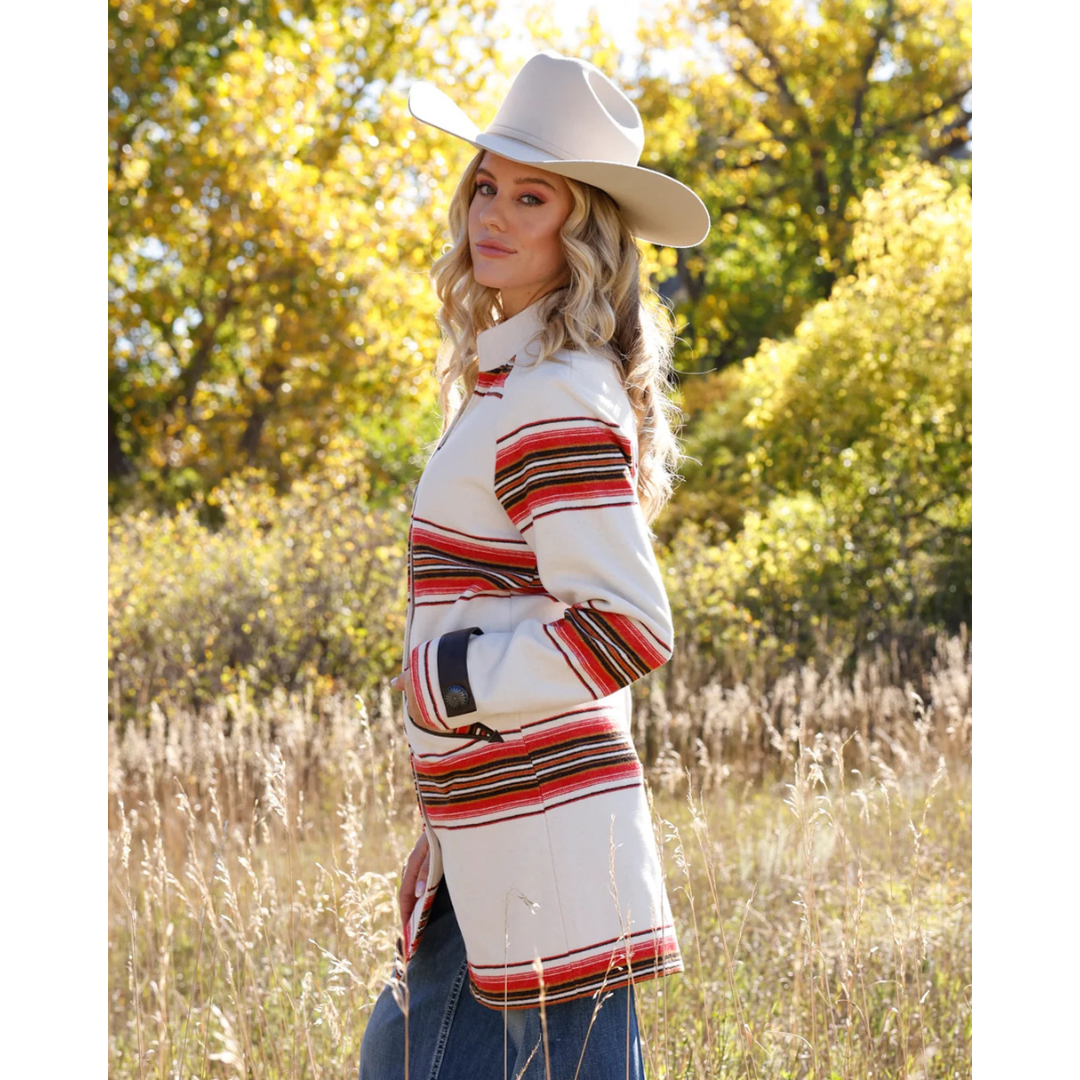 Cruel Denim Ladies Cream Stripe Walking Coat CWJ7530001