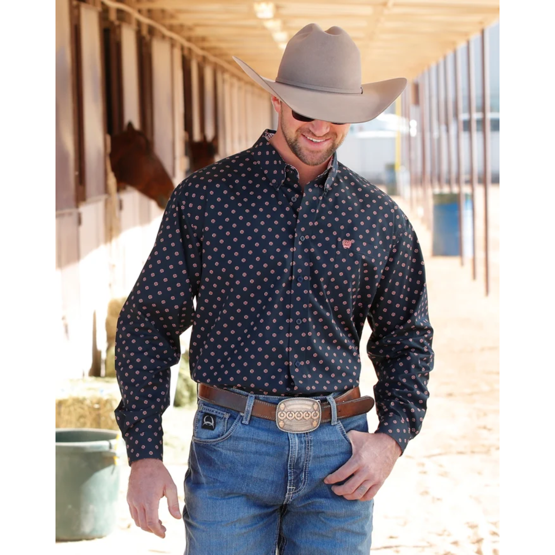 Cinch Mens Navy Plaid Button Down Shirt MTW1106148