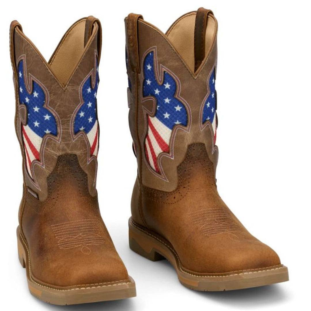 Justin Men's Bolt Brown & USA Flag Soft Toe Work Boot SE4136