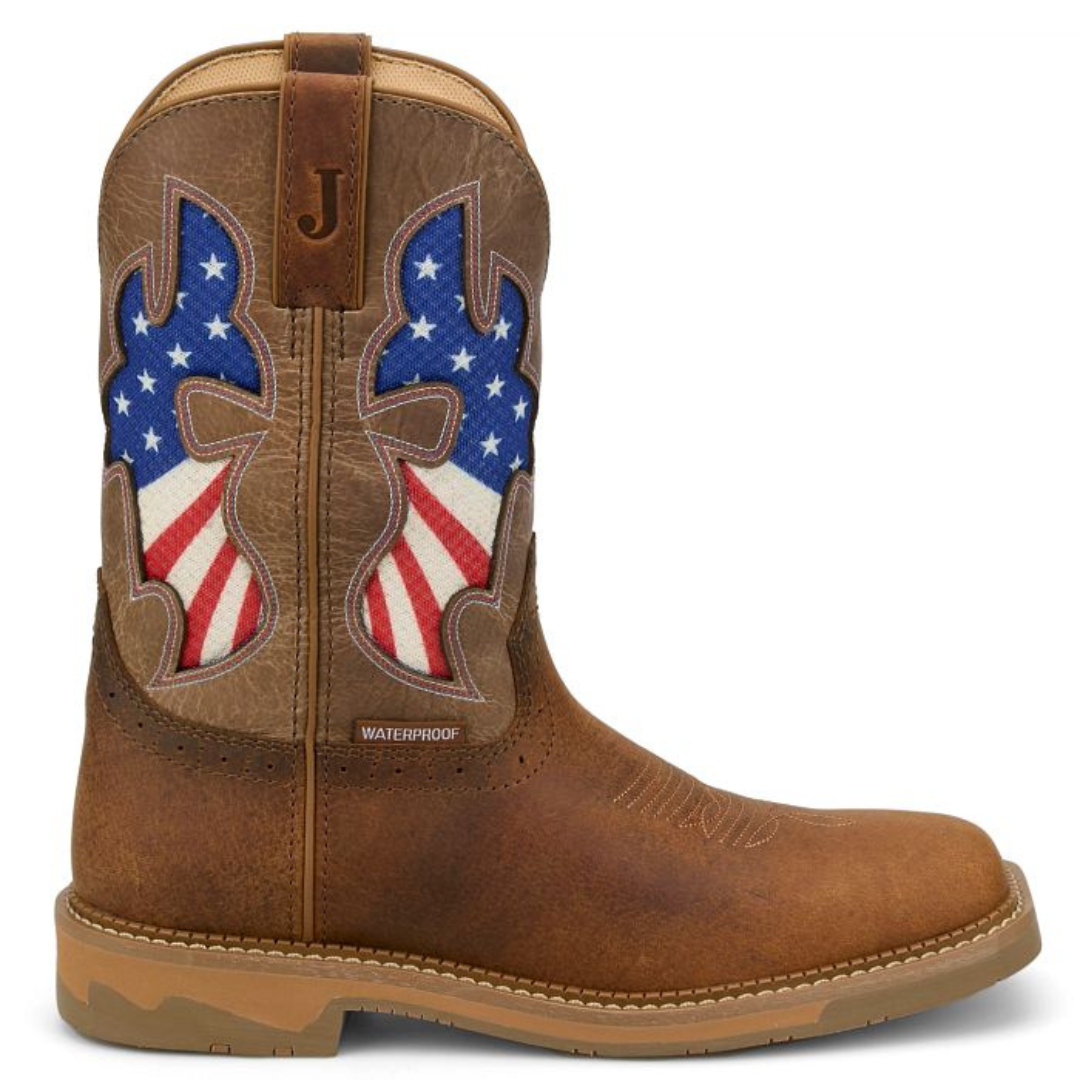Justin Men's Bolt Brown & USA Flag Soft Toe Work Boot SE4136