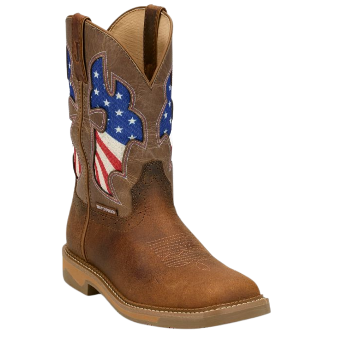 Justin Men's Bolt Brown & USA Flag Soft Toe Work Boot SE4136
