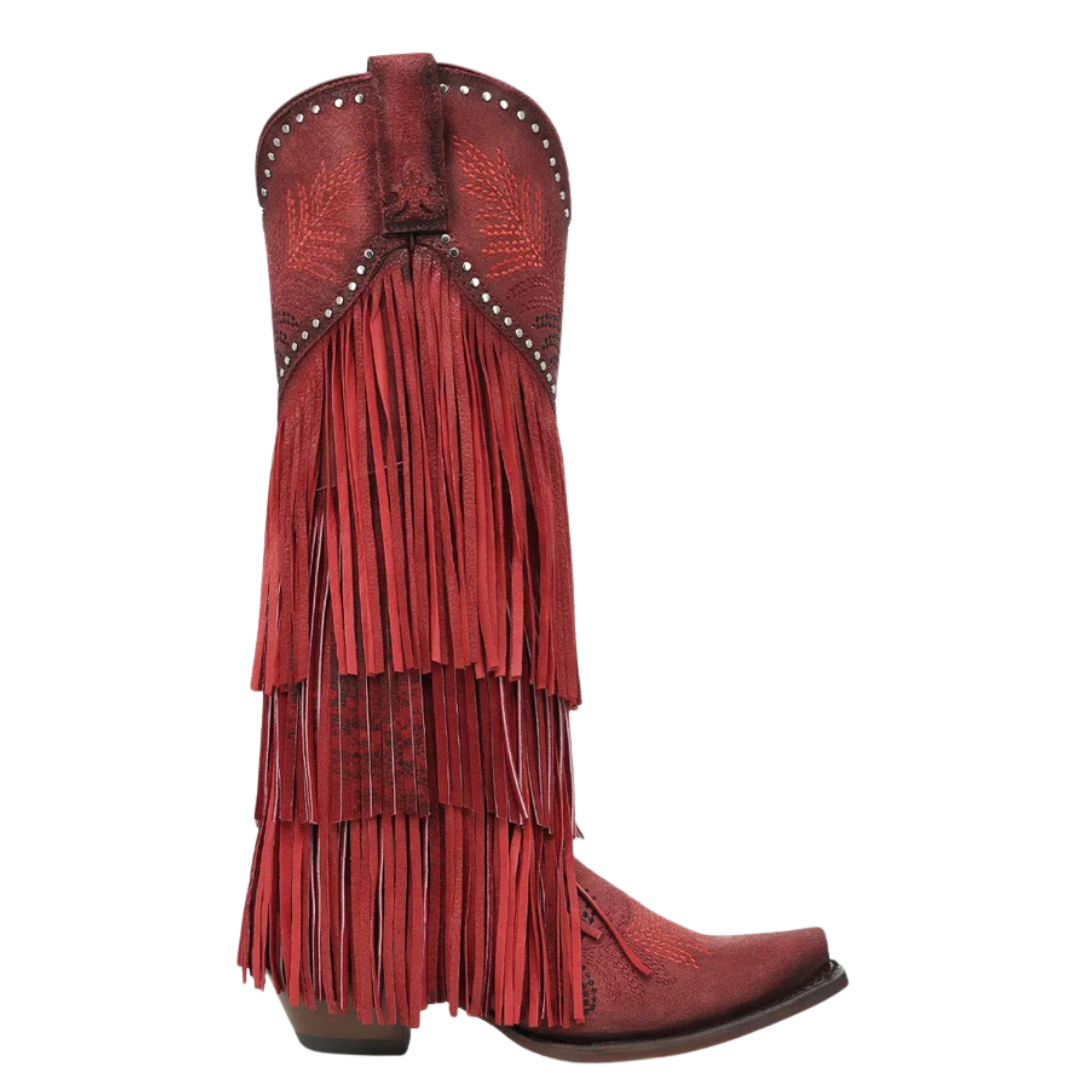 Corral Ladies Red Overlay & Embroidery Fringe Tall Top Western Boot A5245