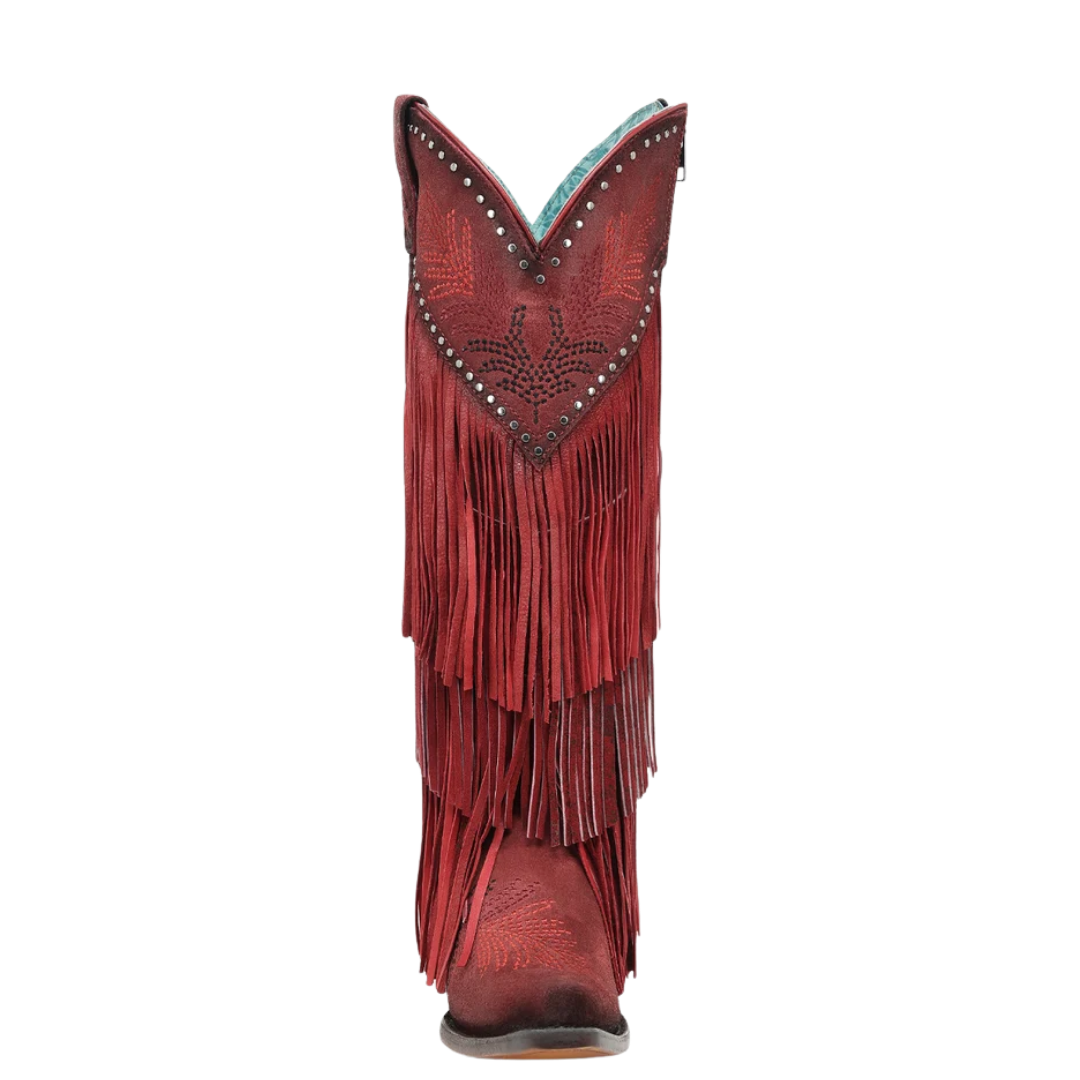 Corral Ladies Red Overlay & Embroidery Fringe Tall Top Western Boot A5245