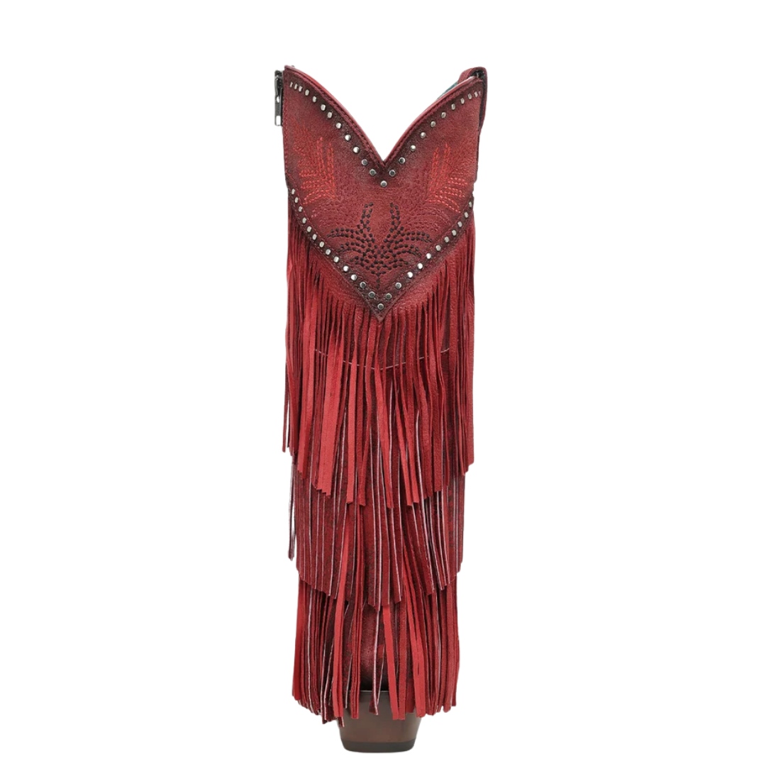 Corral Ladies Red Overlay & Embroidery Fringe Tall Top Western Boot A5245